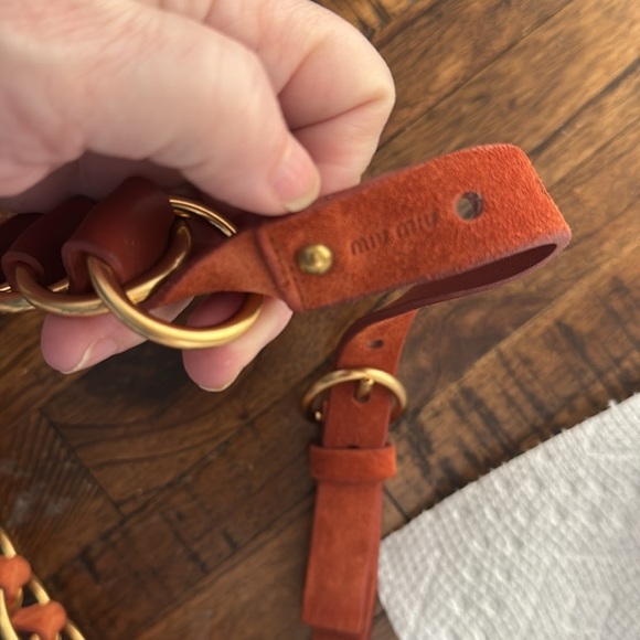 Miu Miu LEATHER Necklacegold tone rings adjustable terra-cotta Bigiottera NWT - Picture 16 of 17